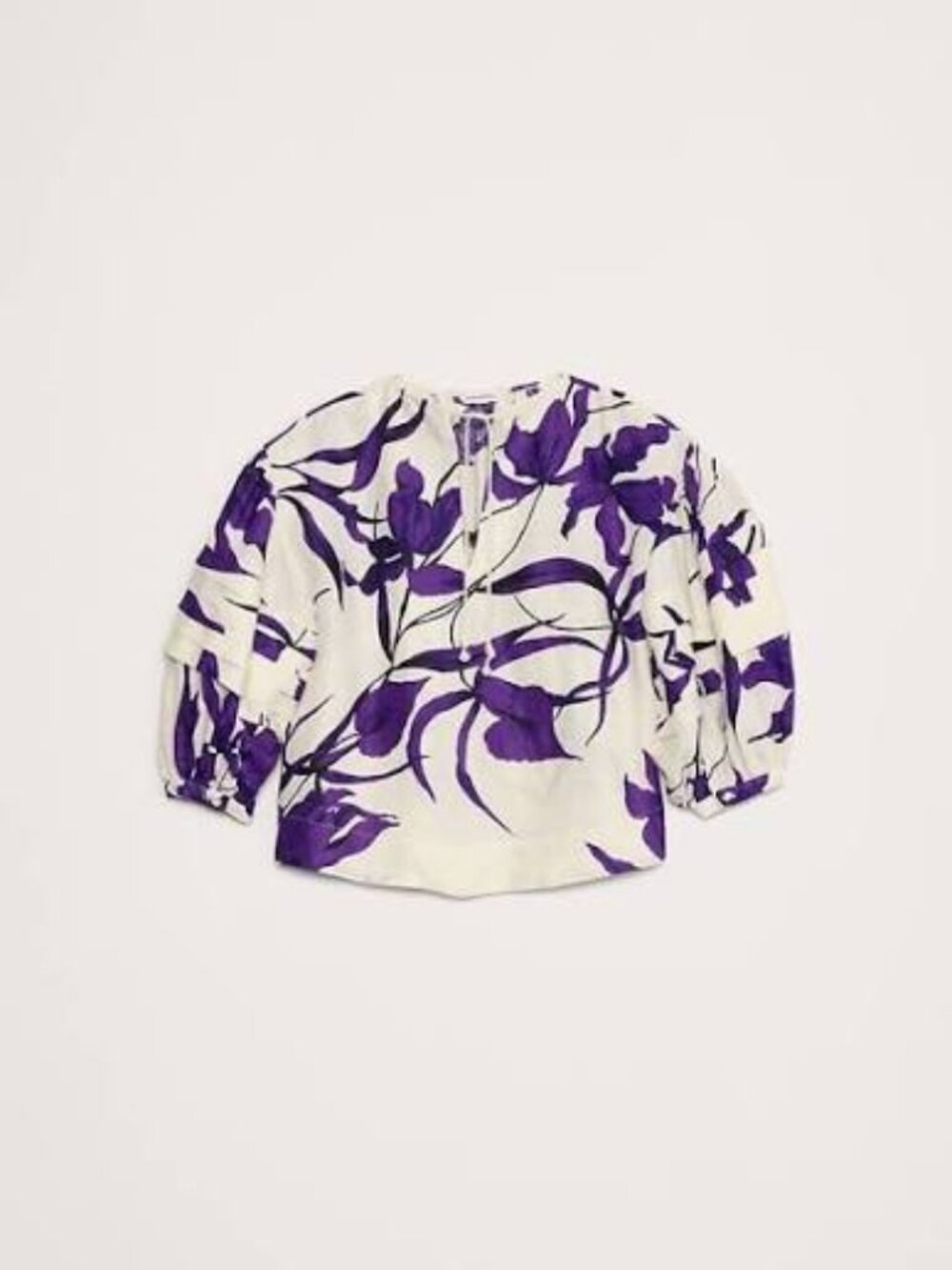 Banana Republic Linen Peasant Blouse - Purple & Ivory - Small
